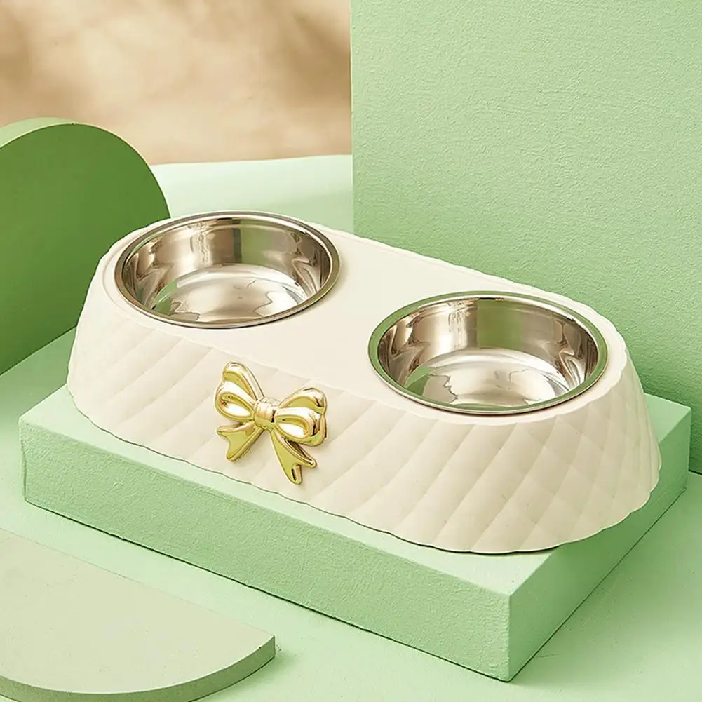 Steel Double Dog Bowl Non-slip Bow